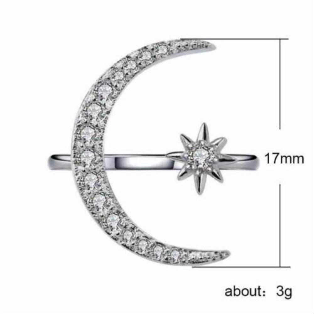 Real Sterling Silver Moon Star Diamond Ring - Picture 3 of 4